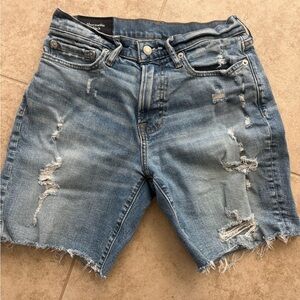 Mens Abercrombie & Fitch Distressed Light Blue Jean Shorts